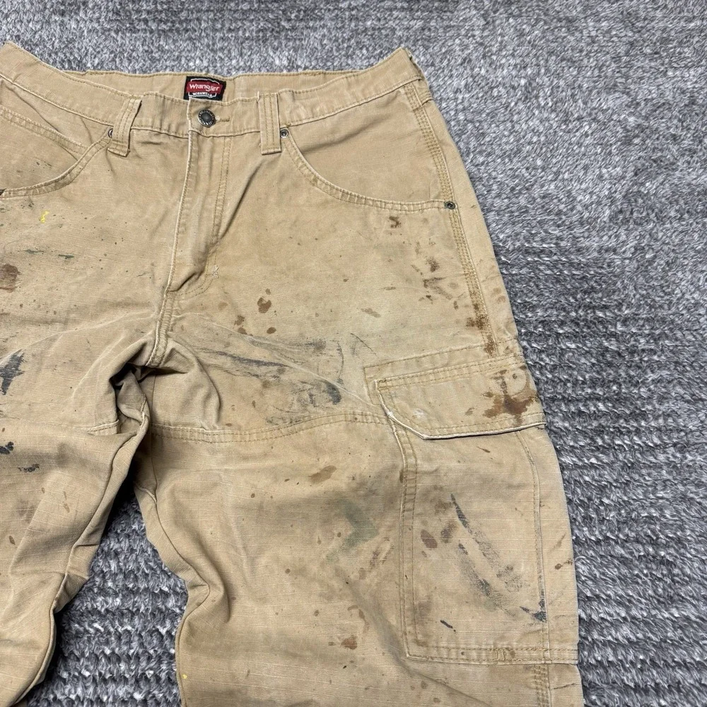 Wrangler Riggs Workwear Carpenter Pants Mens 34 x 32 Brown Ripstop Canvas READ‎